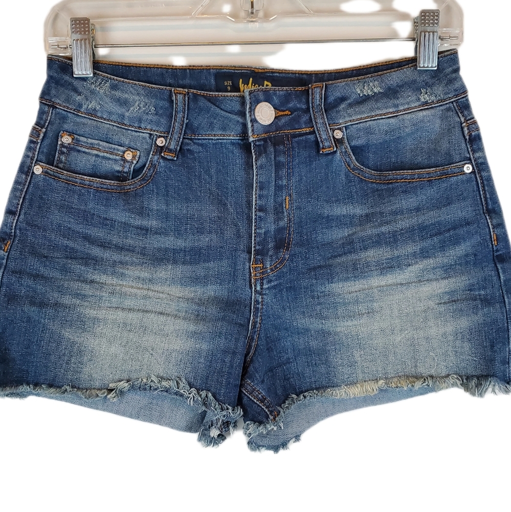 Indigo Rein Denim Jean Shortie Shorts Size 9 28W Womens Juniors Raw hem